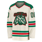 Custom Cream Kelly Green-Red Hockey Jersey photo 2