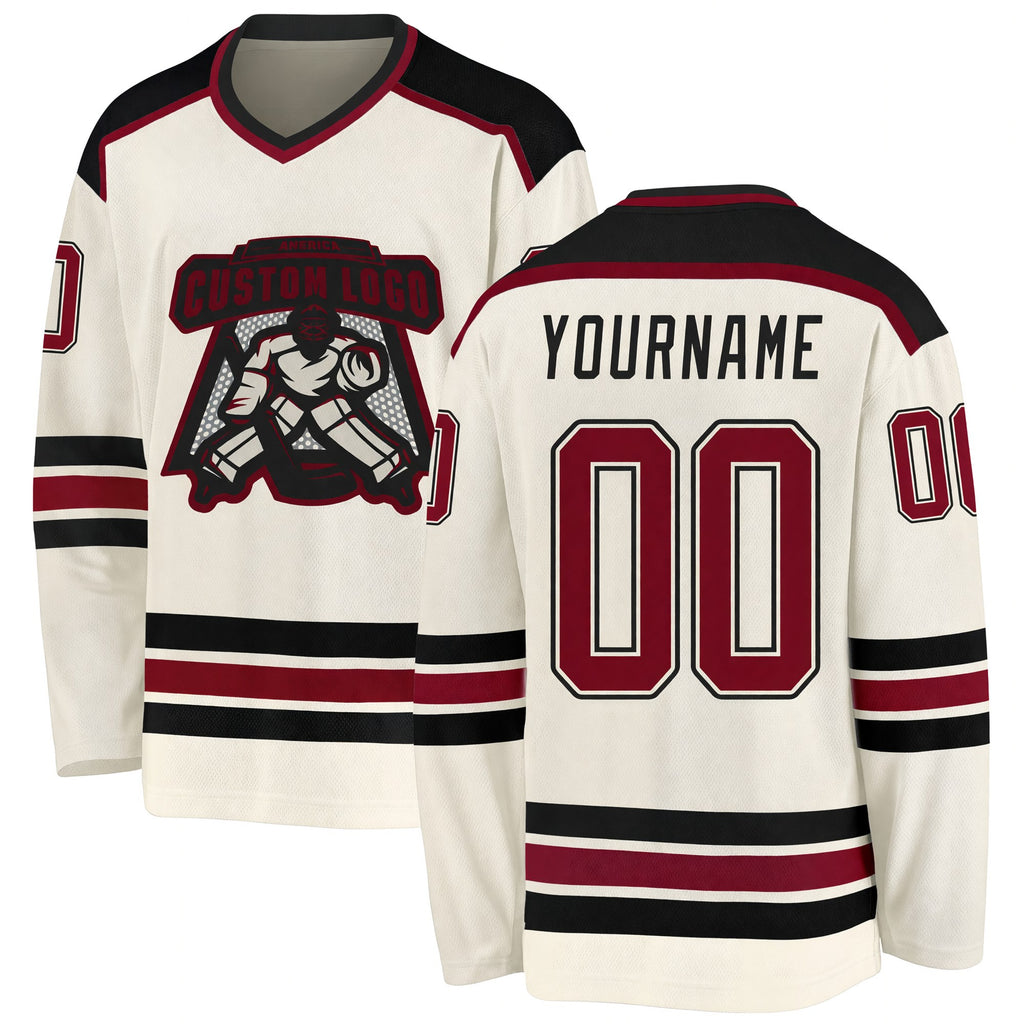 Custom Cream Crimson-Black Hockey Jersey