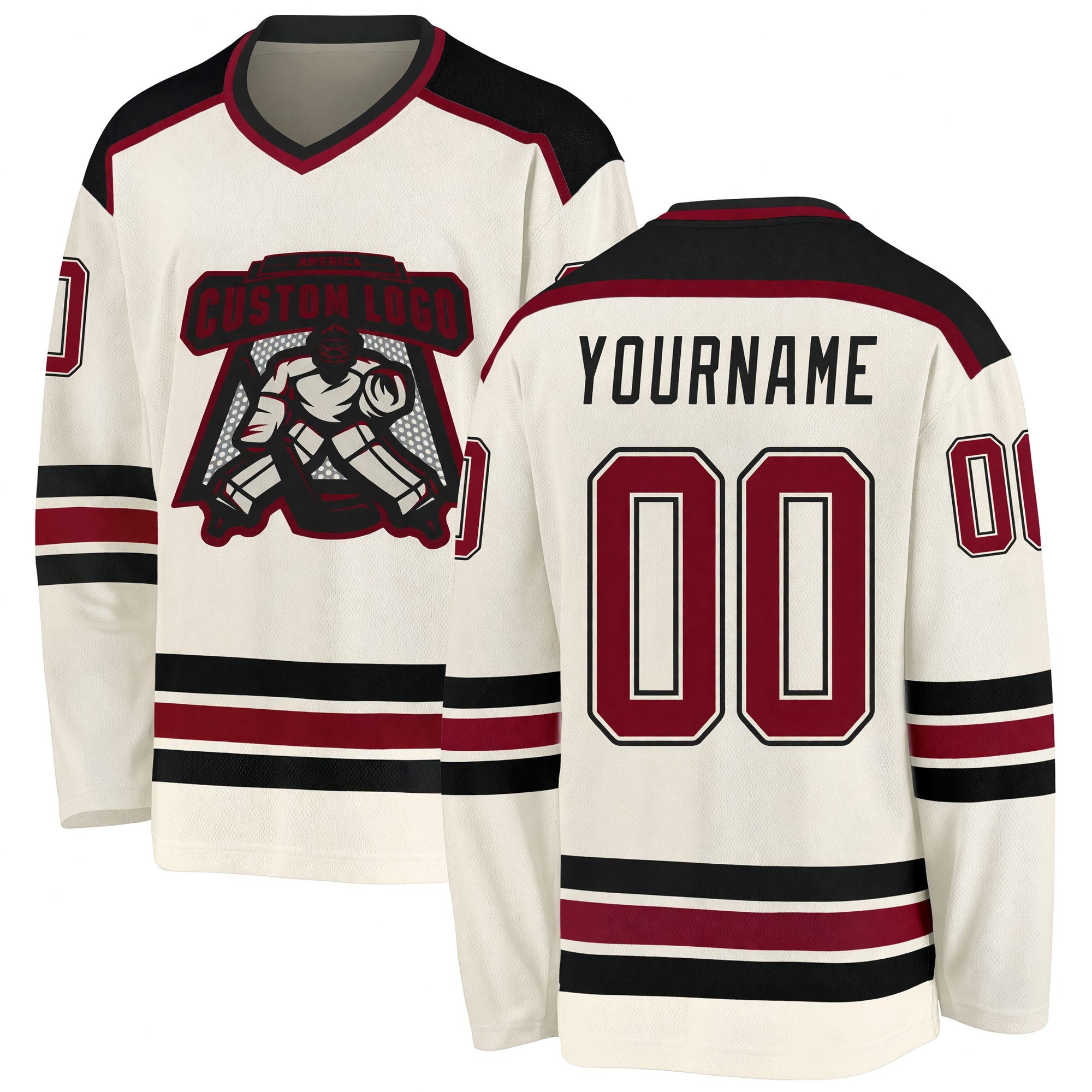 Custom Cream Crimson-Black Hockey Jersey