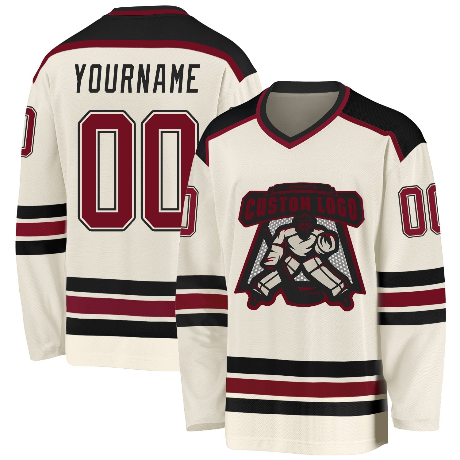 Custom Cream Crimson-Black Hockey Jersey photo 1
