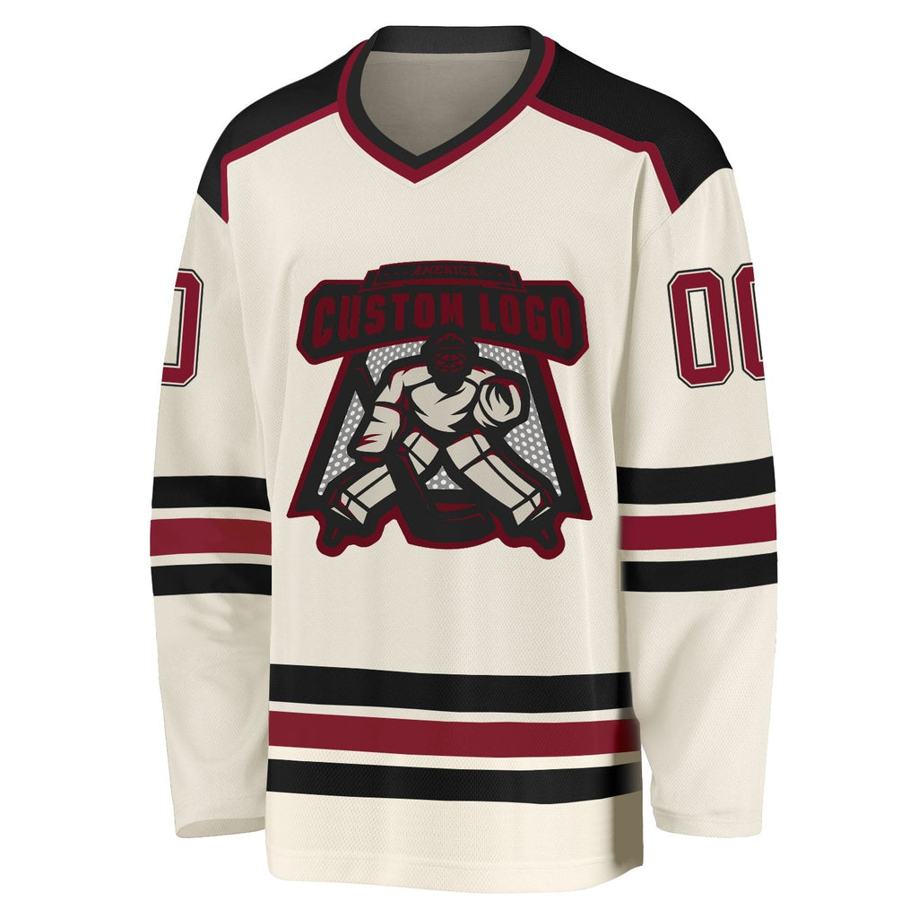 Custom Cream Crimson-Black Hockey Jersey photo 2