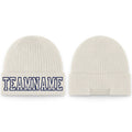Custom Cream Cream-Navy Stitched Cuffed Knit Hat