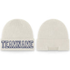 Custom Cream Cream-Navy Stitched Cuffed Knit Hat