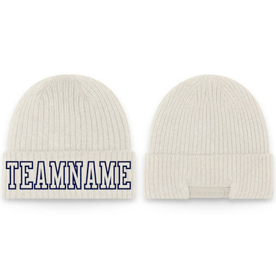 Custom Cream Cuffed Hat with Cream and Navy Lettering
