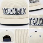 Custom Cream Cream-Navy Stitched Cuffed Knit Hat detail