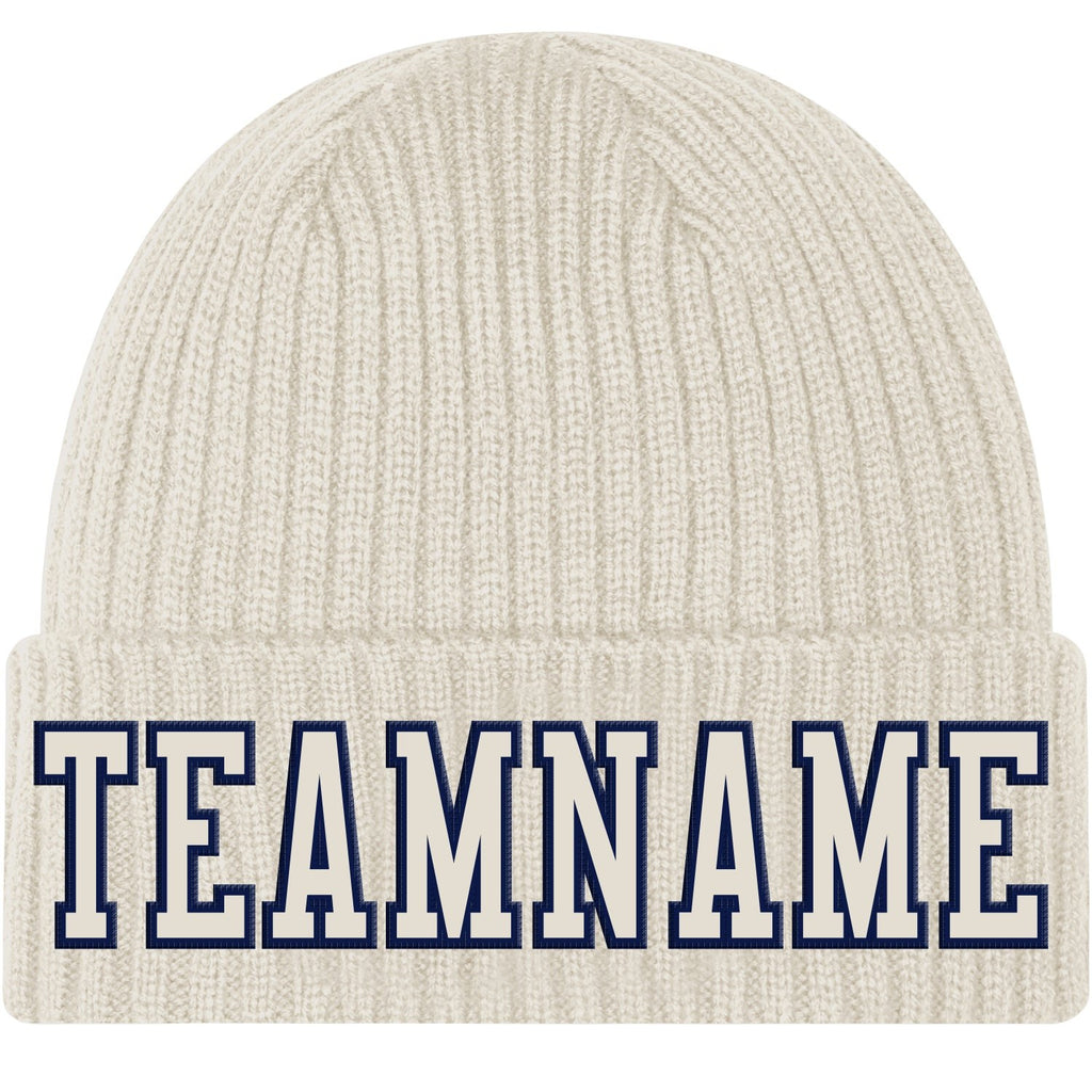 Custom Cream Cream-Navy Stitched Cuffed Knit Hat photo 1