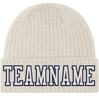 Custom Cream Cream-Navy Stitched Cuffed Knit Hat photo 1