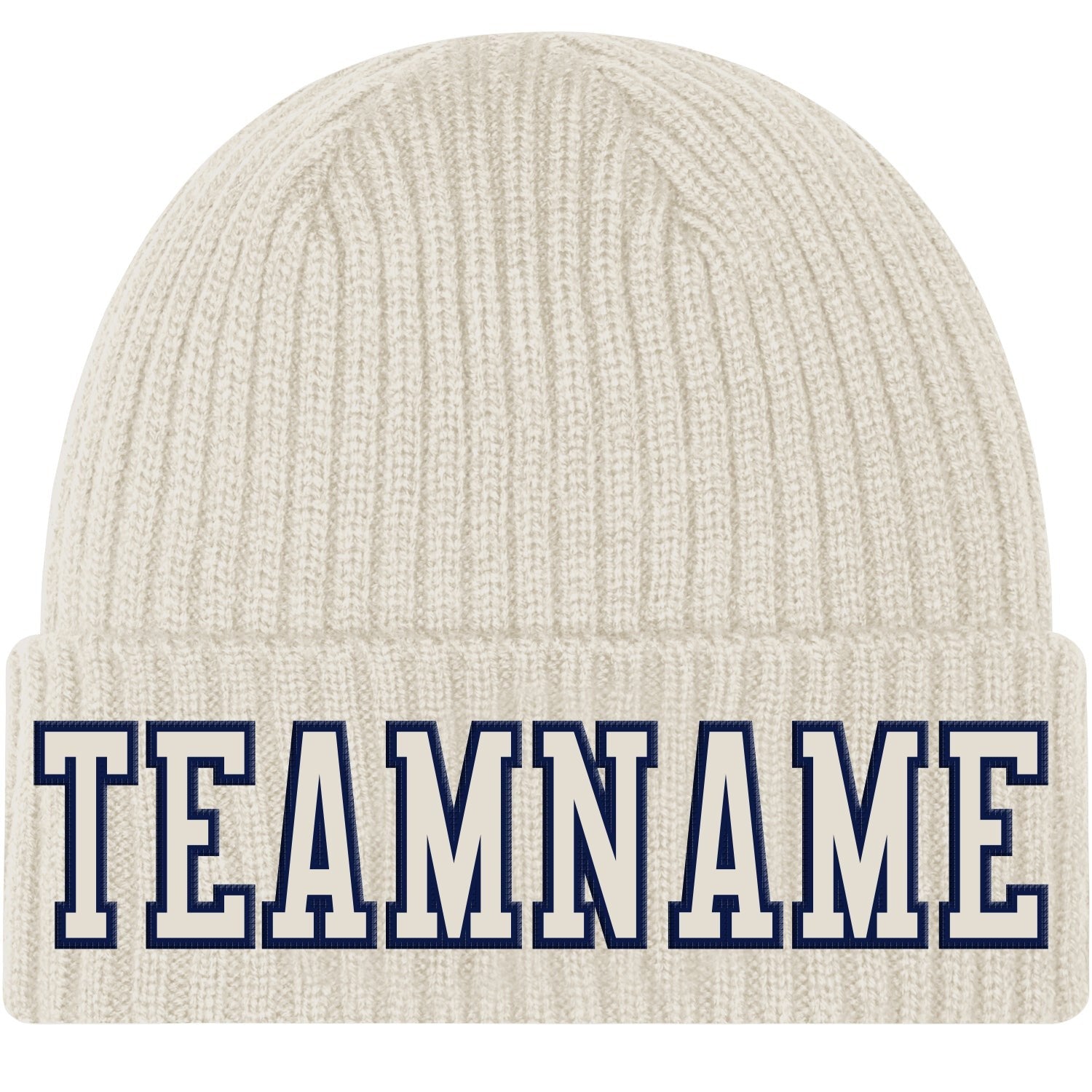Custom Cream Cream-Navy Stitched Cuffed Knit Hat photo 1