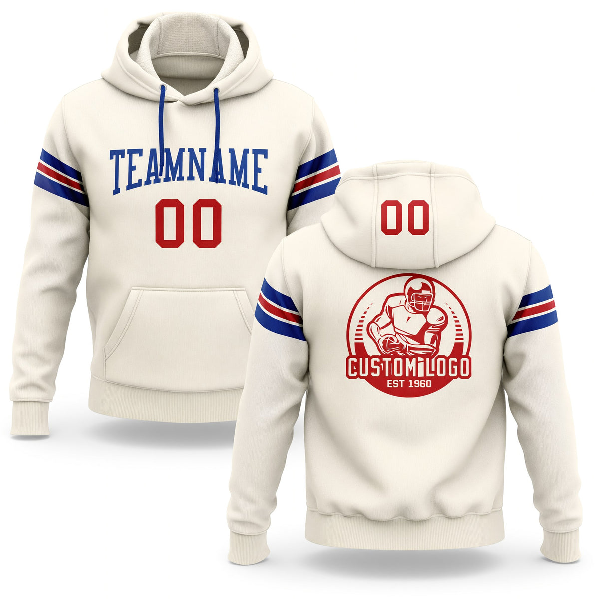 Custom Stitched Cream Red-Royal Football Pullover Sweatshirt Hoodie