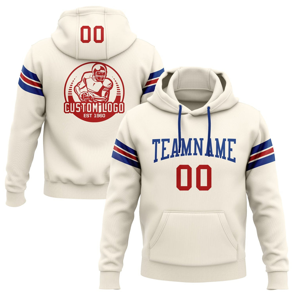Custom Stitched Cream Red-Royal Football Pullover Sweatshirt Hoodie photo 1