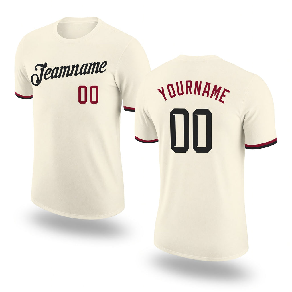 Custom Cream Black-Crimson Performance T-Shirt