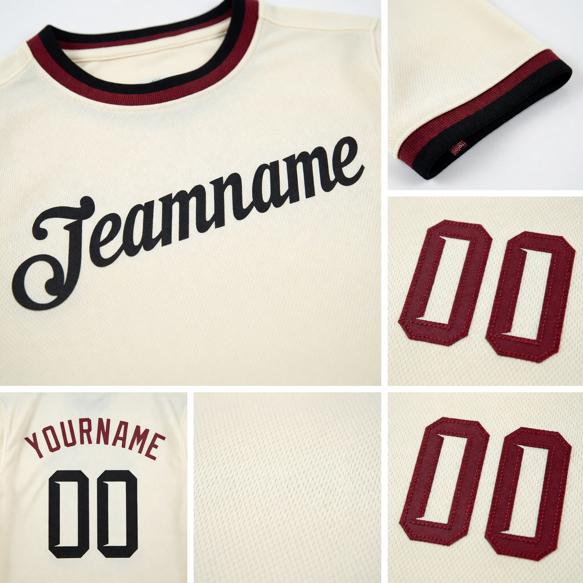 Custom Cream Black-Crimson Performance T-Shirt detail