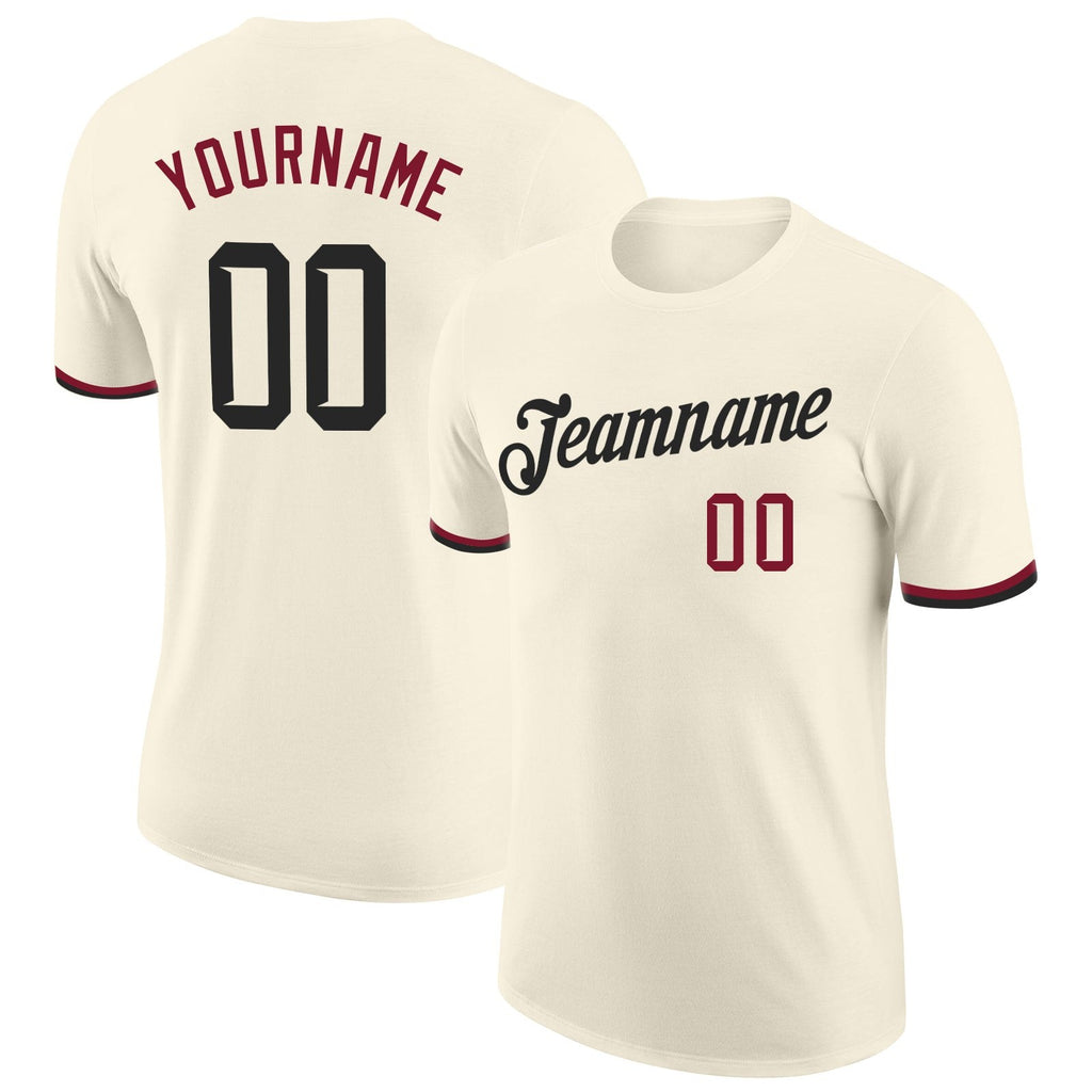 Custom Cream Black-Crimson Performance T-Shirt photo 1