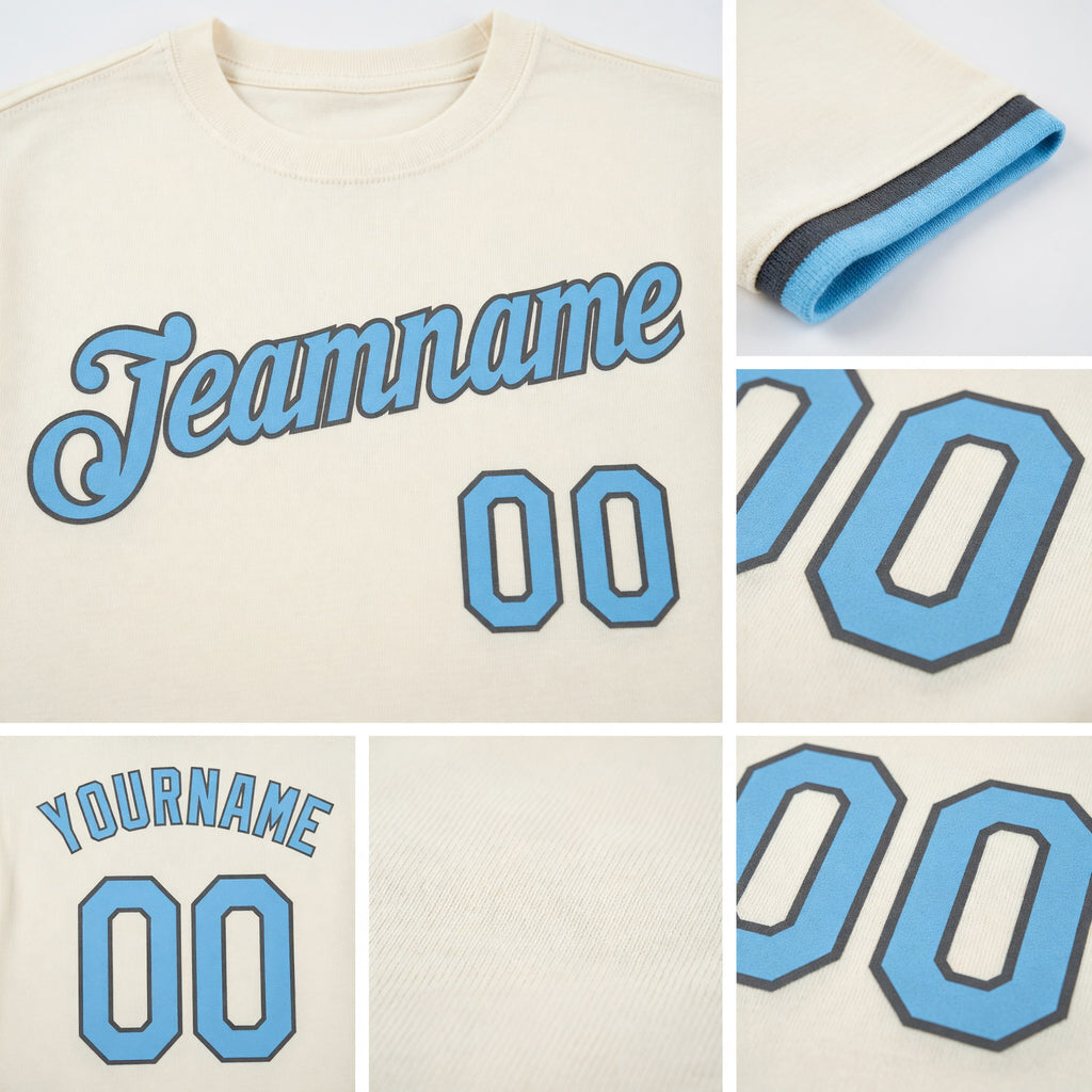 Custom Cream Light Blue-Steel Gray Performance T-Shirt detail