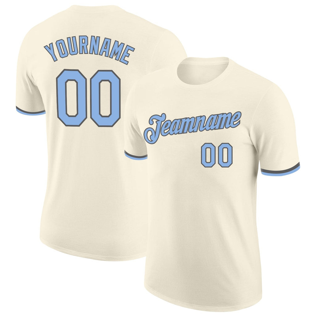 Custom Cream Light Blue-Steel Gray Performance T-Shirt photo 1