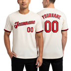 Custom Cream Red-Black Performance T-Shirt worn front and back