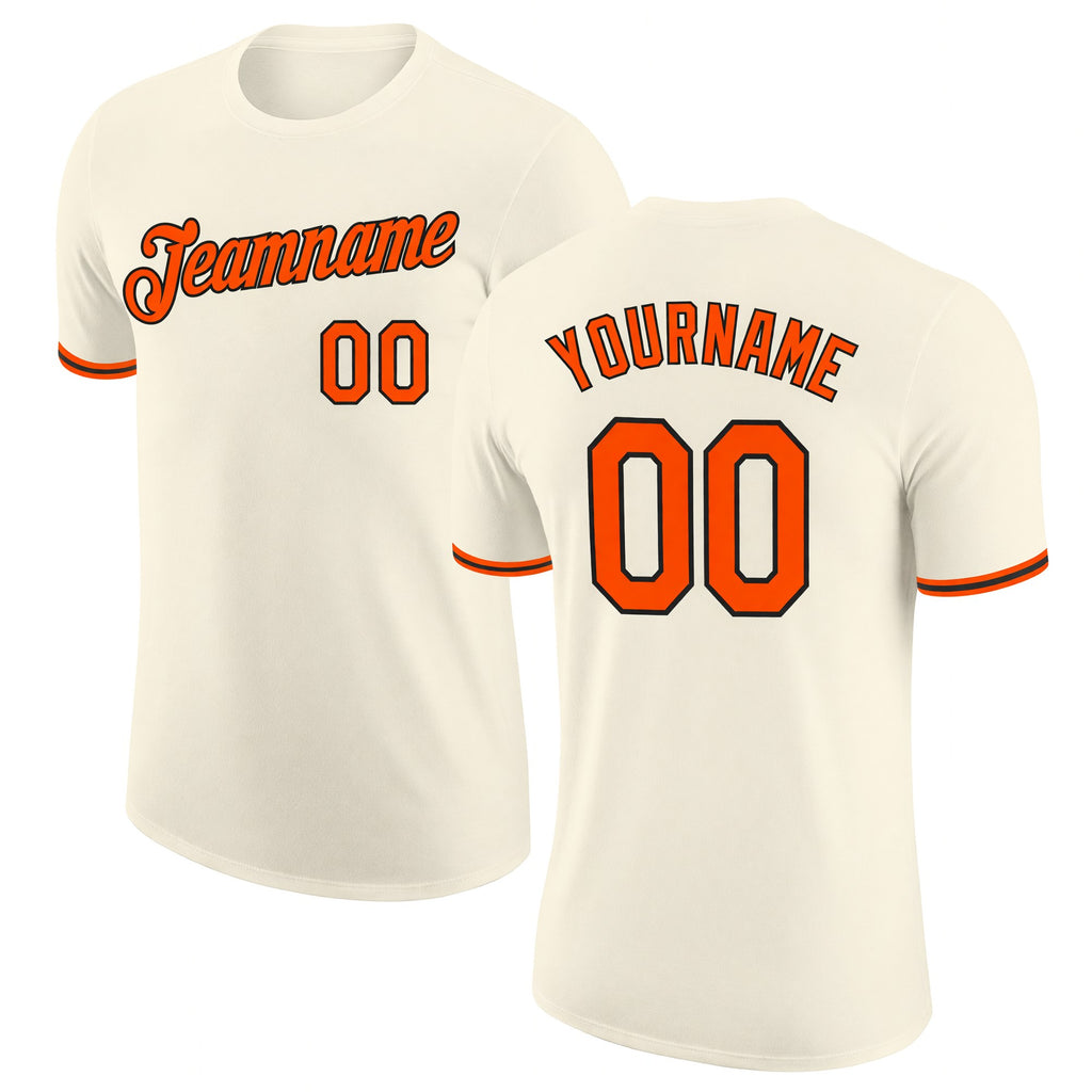 Custom Cream Orange-Black Performance T-Shirt