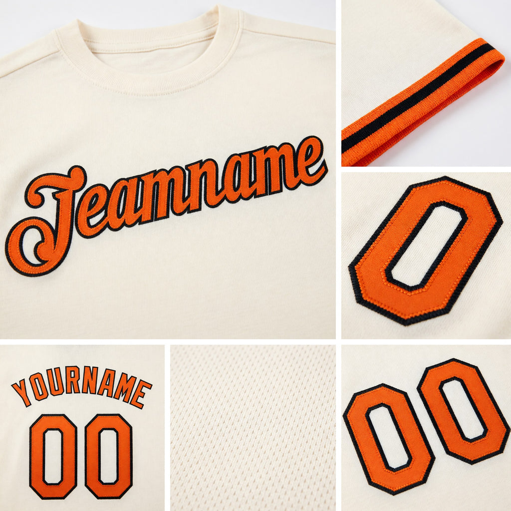Custom Cream Orange-Black Performance T-Shirt detail