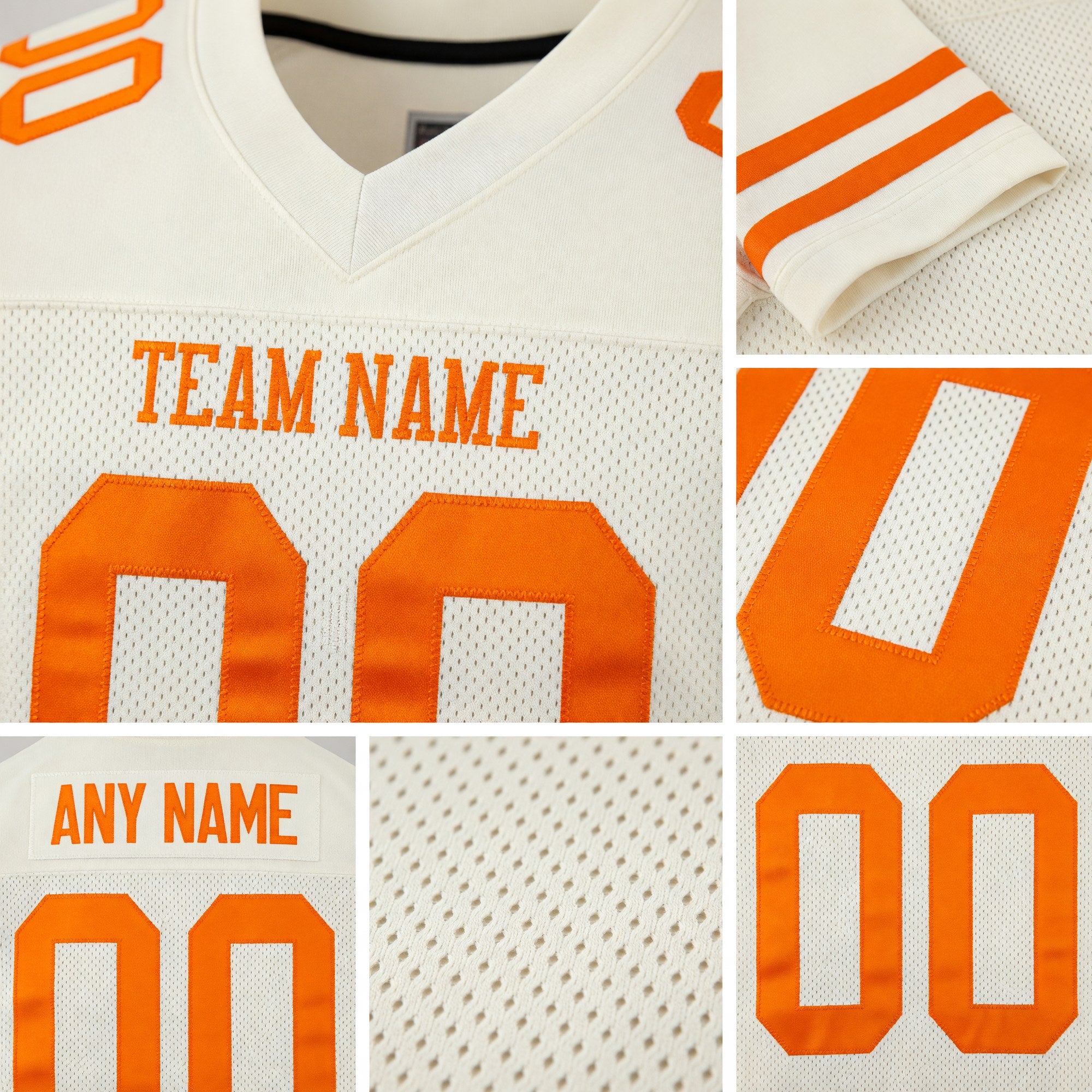Custom Cream Bay Orange Mesh Authentic Football Jersey detail