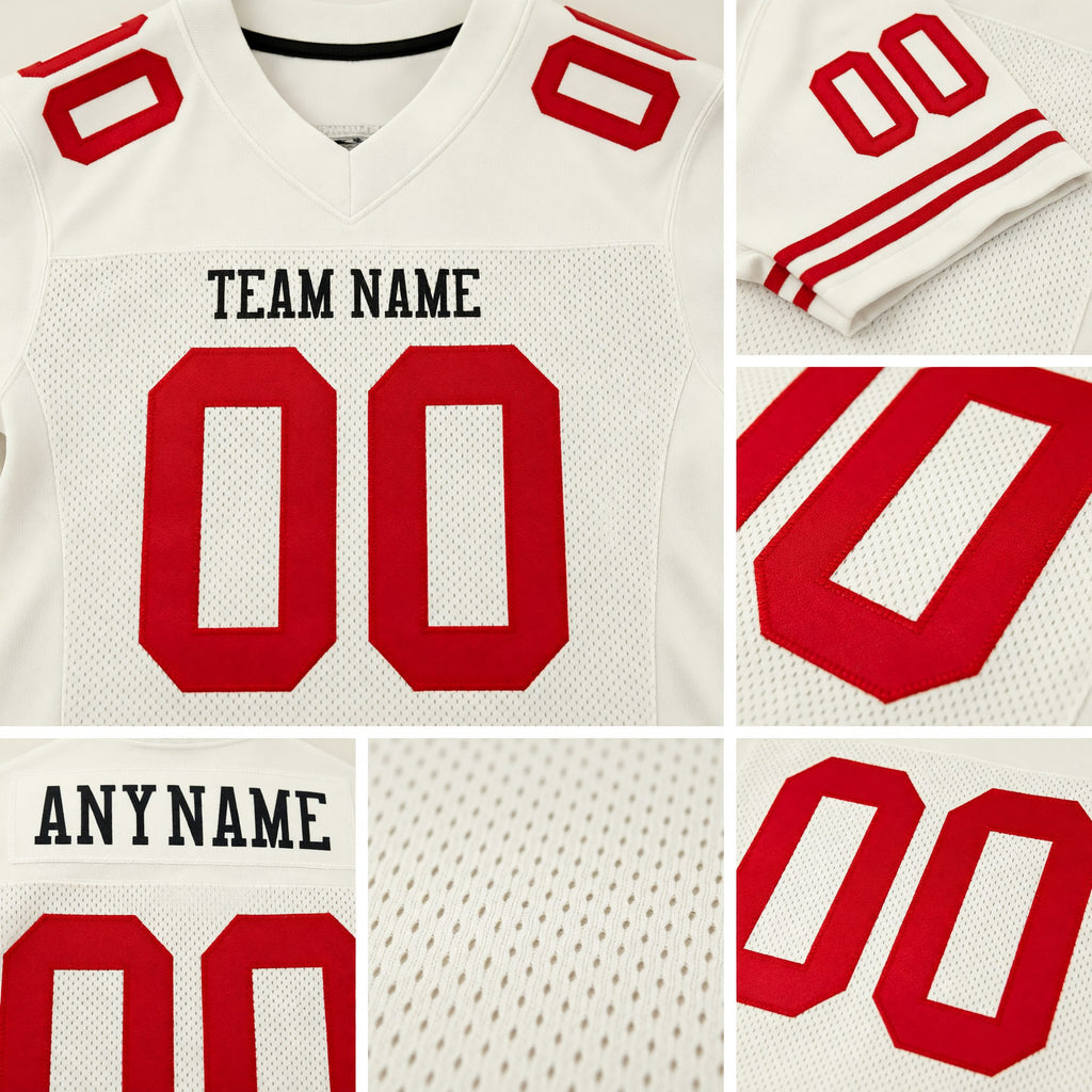 Custom Cream Red Mesh Authentic Football Jersey detail