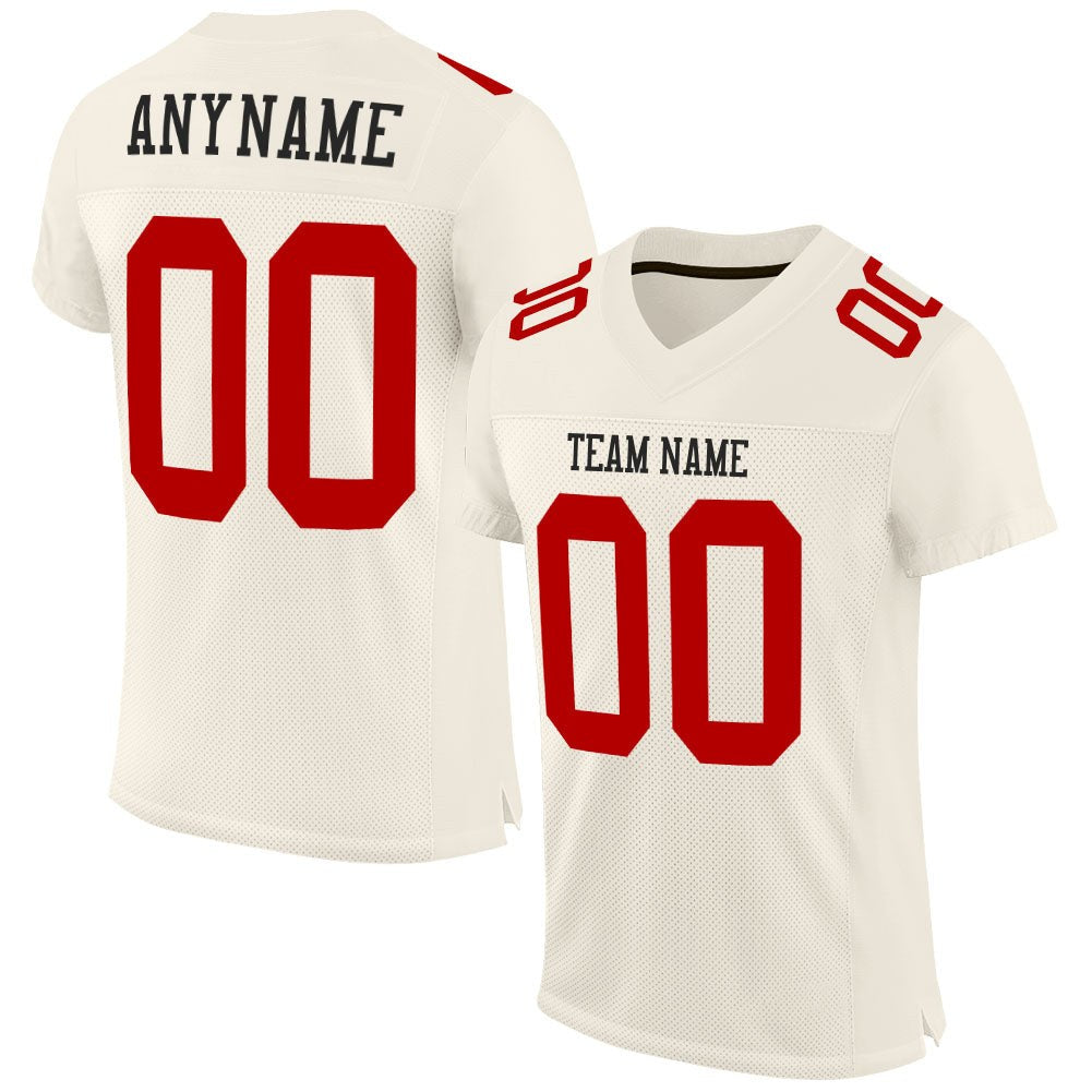 Custom Cream Red Mesh Authentic Football Jersey photo 1