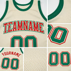 Custom Cream Kelly Green-Red Authentic Throwback Basketball Jersey detail