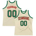 Custom Cream Kelly Green-Red Authentic Throwback Basketball Jersey photo 1