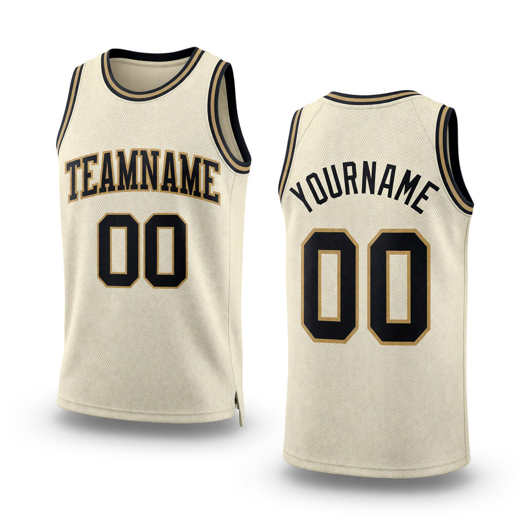 Custom Cream Black-Old Gold Authentic Throwback Basketball Jersey