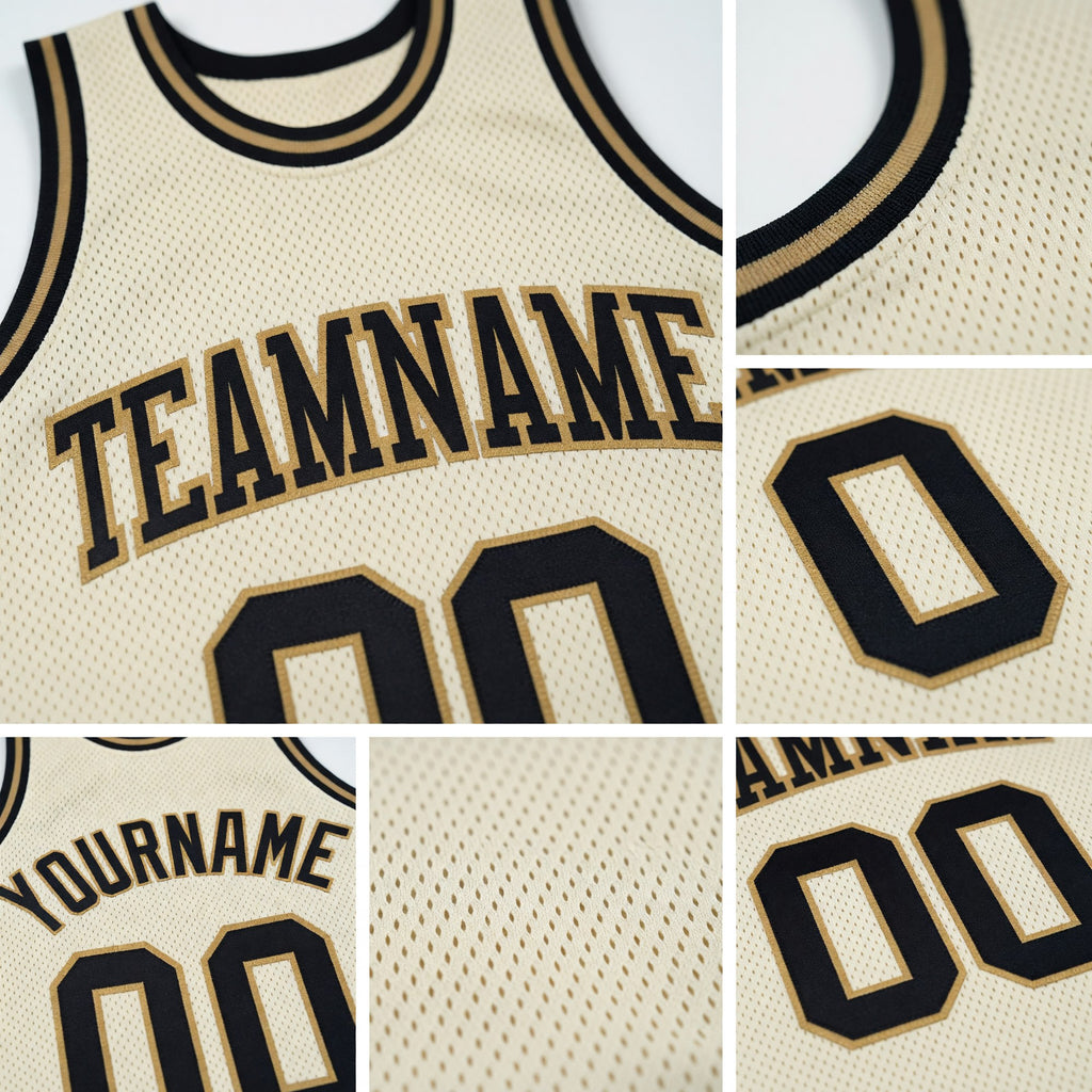 Custom Cream Black-Old Gold Authentic Throwback Basketball Jersey detail