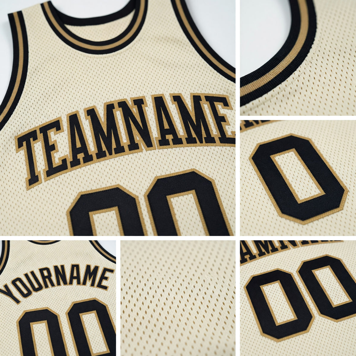 Custom Cream Black-Old Gold Authentic Throwback Basketball Jersey detail