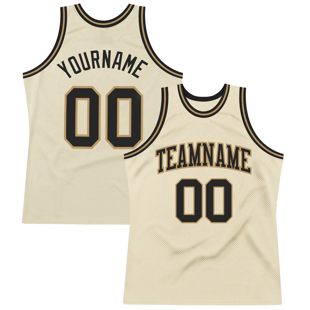 Custom Cream Black-Old Gold Authentic Throwback Basketball Jersey photo 1