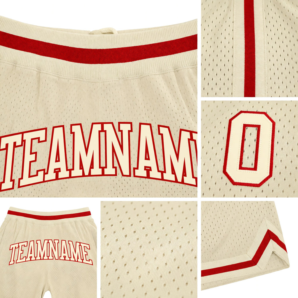 Custom Cream Cream-Red Authentic Throwback Basketball Shorts detail