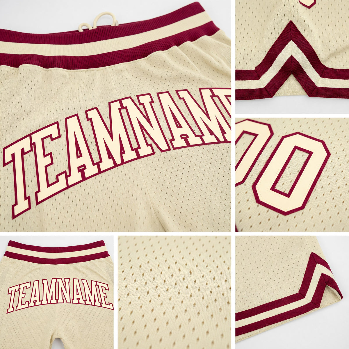 Custom Cream Cream-Maroon Authentic Throwback Basketball Shorts detail