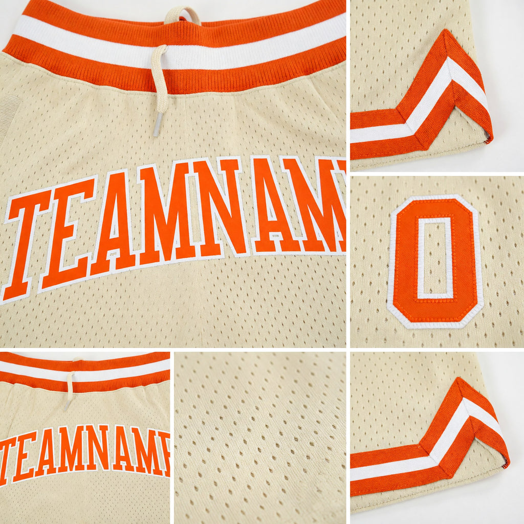 Custom Cream Orange-White Authentic Throwback Basketball Shorts detail