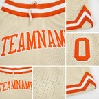 Custom Cream Orange-White Authentic Throwback Basketball Shorts detail