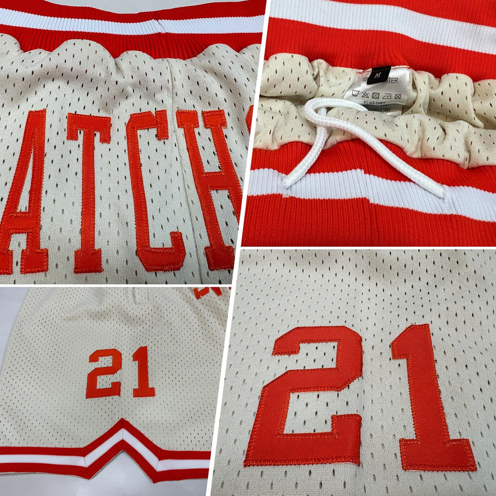 Custom Cream Orange-White Authentic Throwback Basketball Shorts photo 2