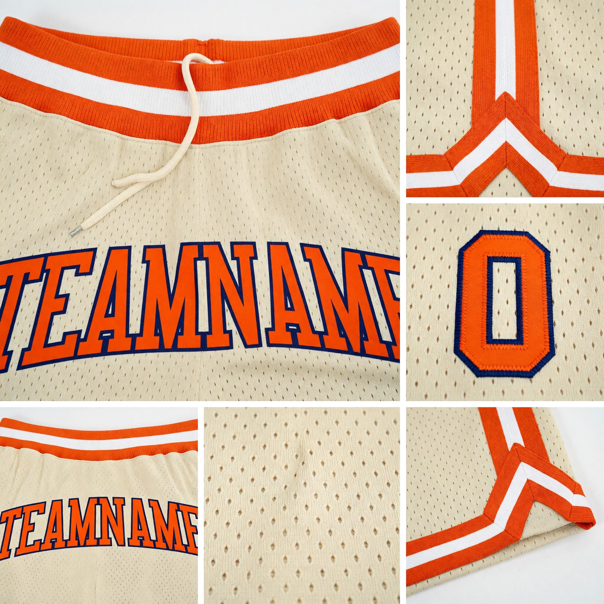 Custom Cream Orange-Navy Authentic Throwback Basketball Shorts detail