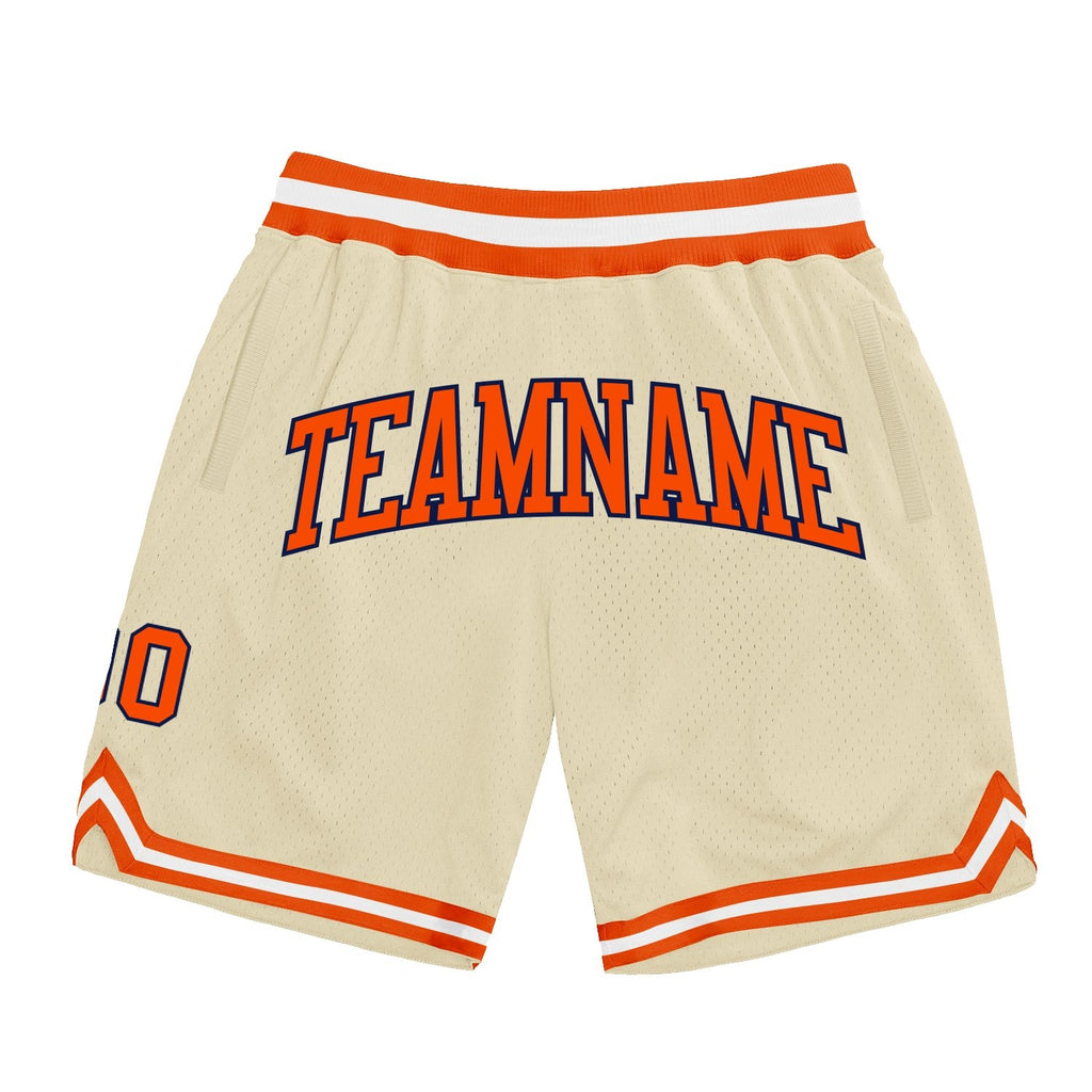 Custom Cream Orange-Navy Authentic Throwback Basketball Shorts photo 1
