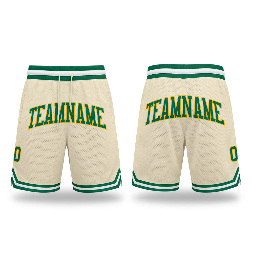 Custom Cream Kelly Green-Gold Authentic Throwback Basketball Shorts