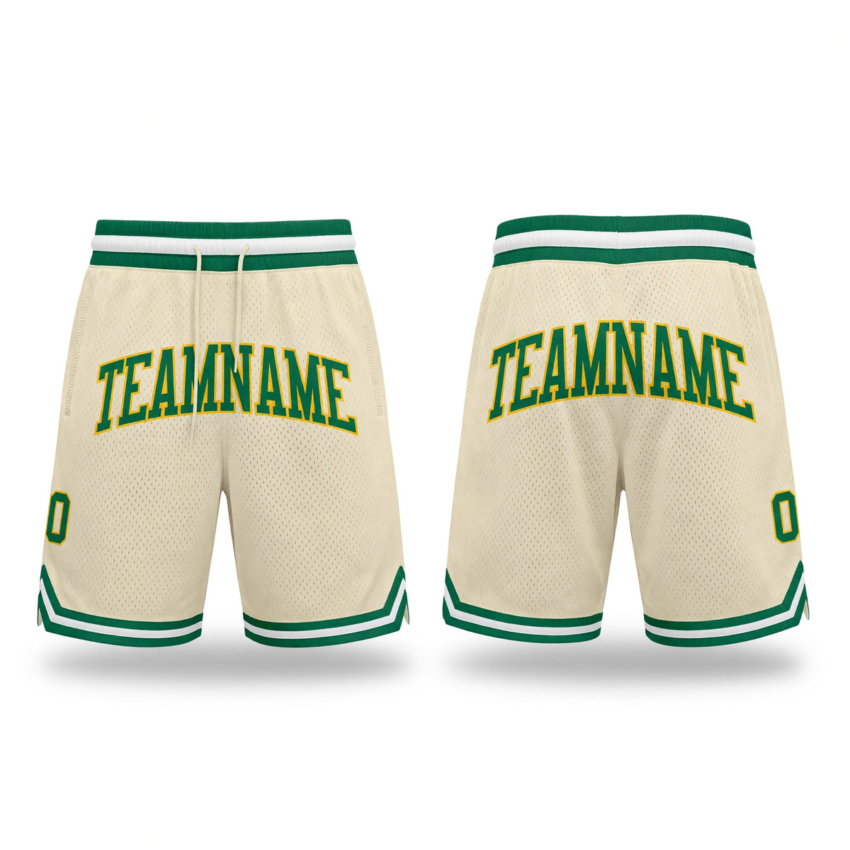 Custom Cream Kelly Green-Gold Authentic Throwback Basketball Shorts