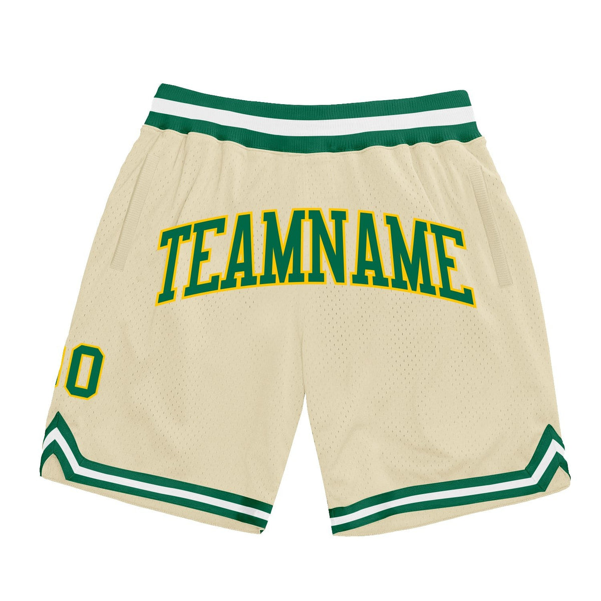 Custom Cream Kelly Green-Gold Authentic Throwback Basketball Shorts photo 1