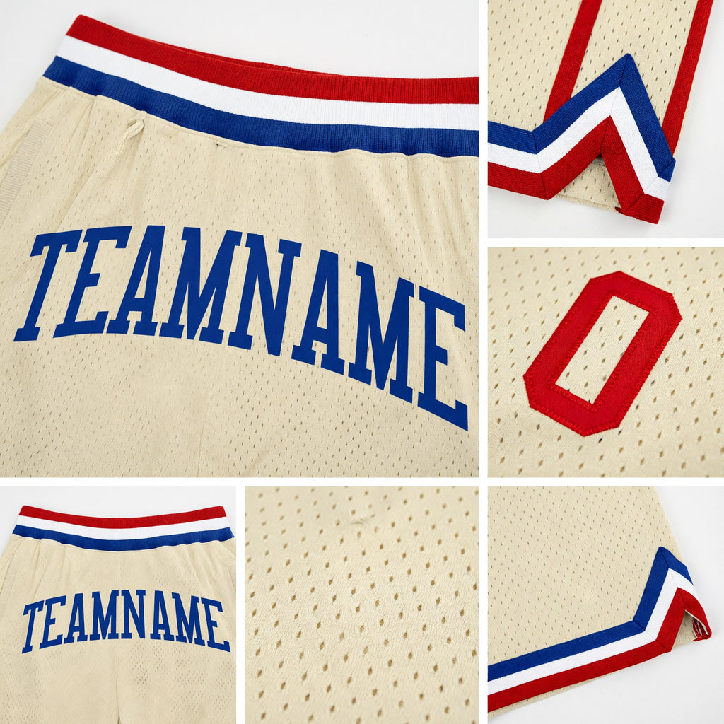 Custom Cream Red-Royal Authentic Throwback Basketball Shorts detail