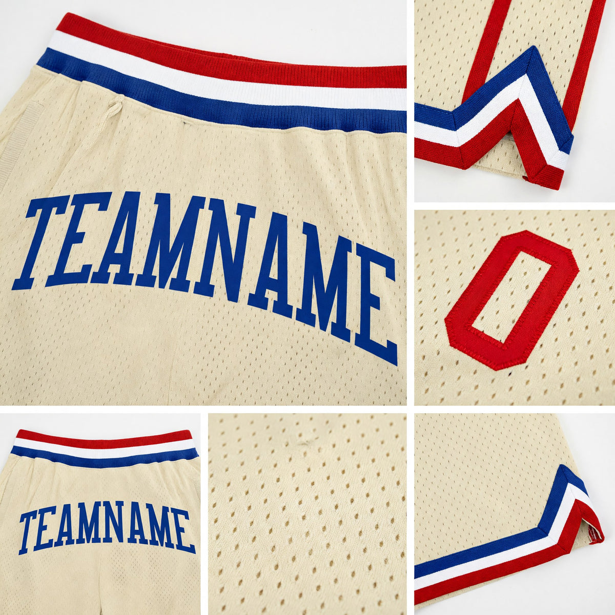 Custom Cream Red-Royal Authentic Throwback Basketball Shorts detail