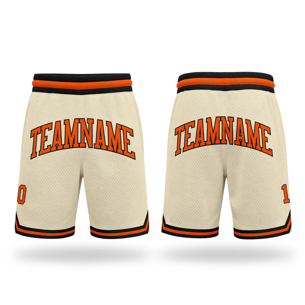 Custom Cream Orange-Black Authentic Throwback Basketball Shorts