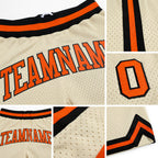 Custom Cream Orange-Black Authentic Throwback Basketball Shorts detail