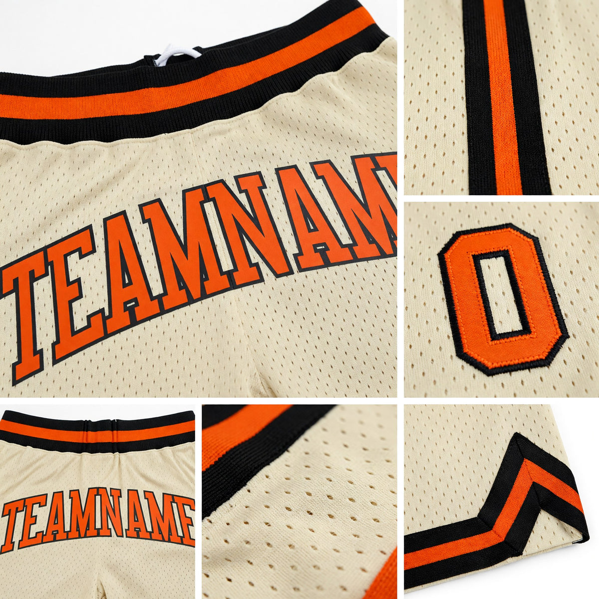 Custom Cream Orange-Black Authentic Throwback Basketball Shorts detail