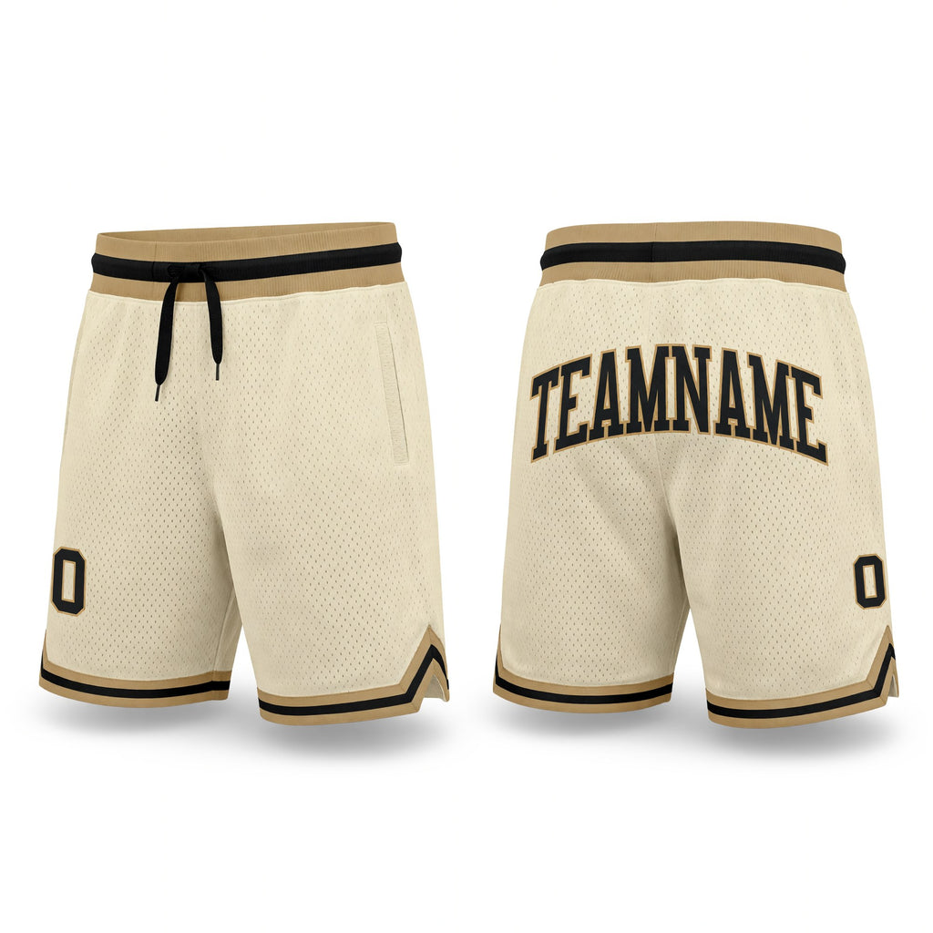 Custom Cream Black-Old Gold Authentic Throwback Basketball Shorts