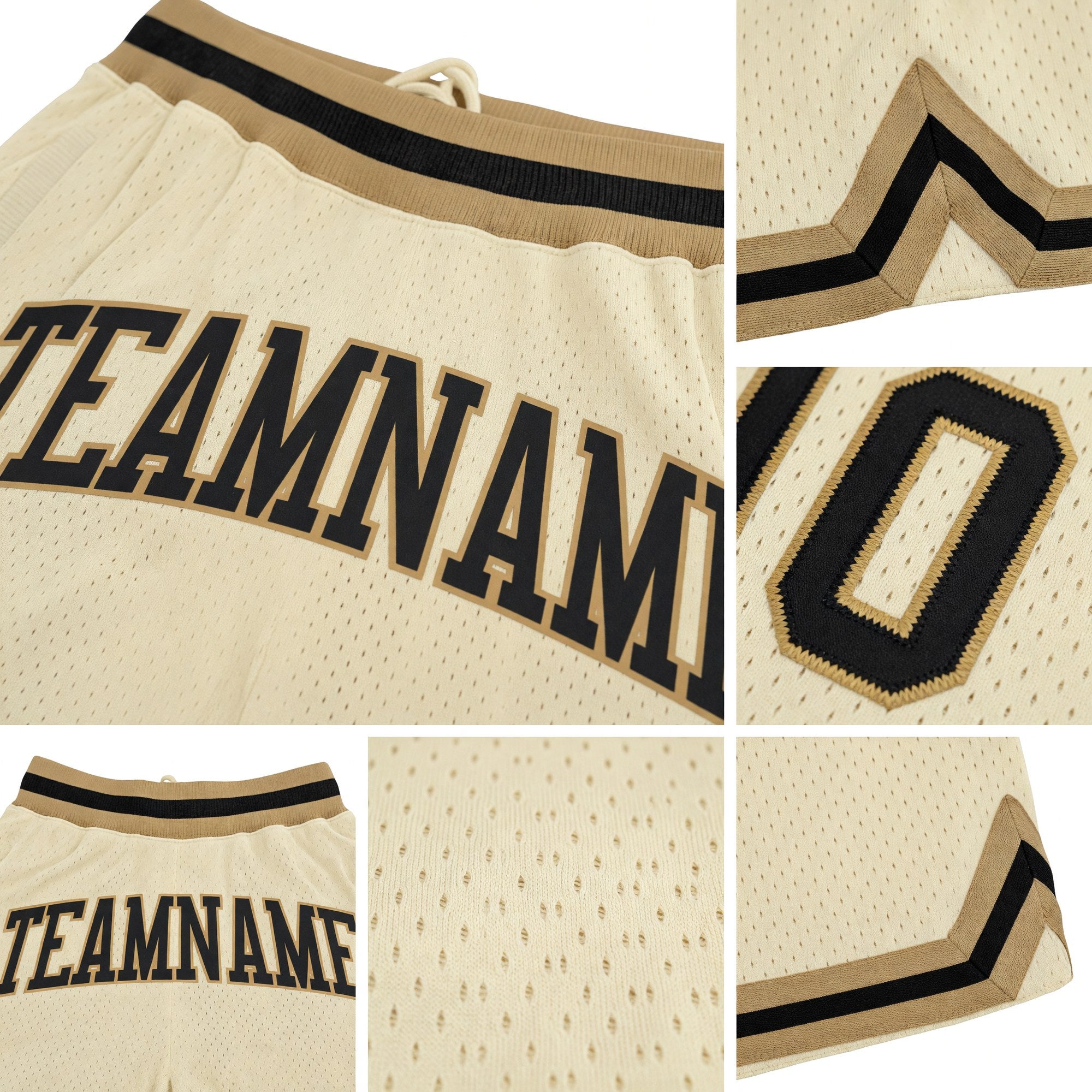 Custom Cream Black-Old Gold Authentic Throwback Basketball Shorts detail