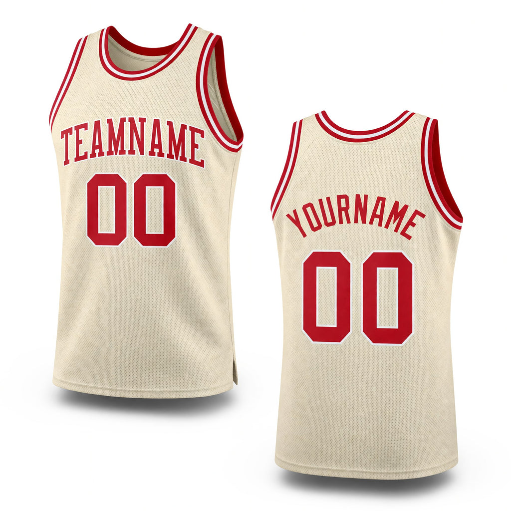 Custom Cream Red-White Authentic Throwback Basketball Jersey