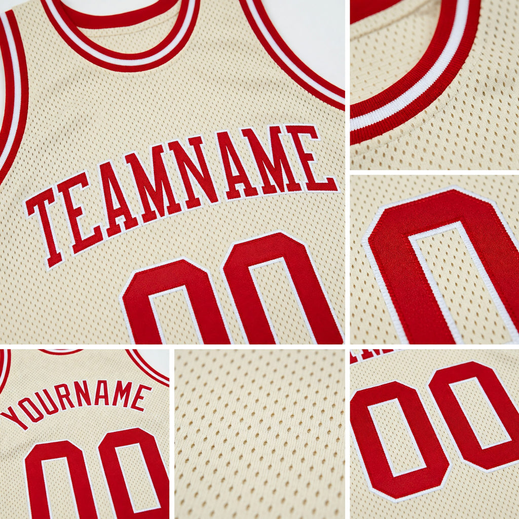 Custom Cream Red-White Authentic Throwback Basketball Jersey detail